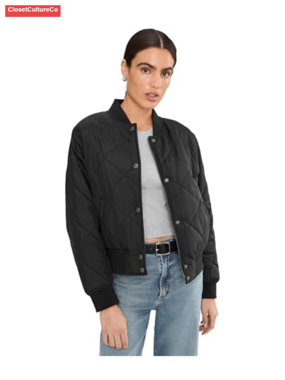 Diamond Quilted Sherpa Lined Bomber Jacket